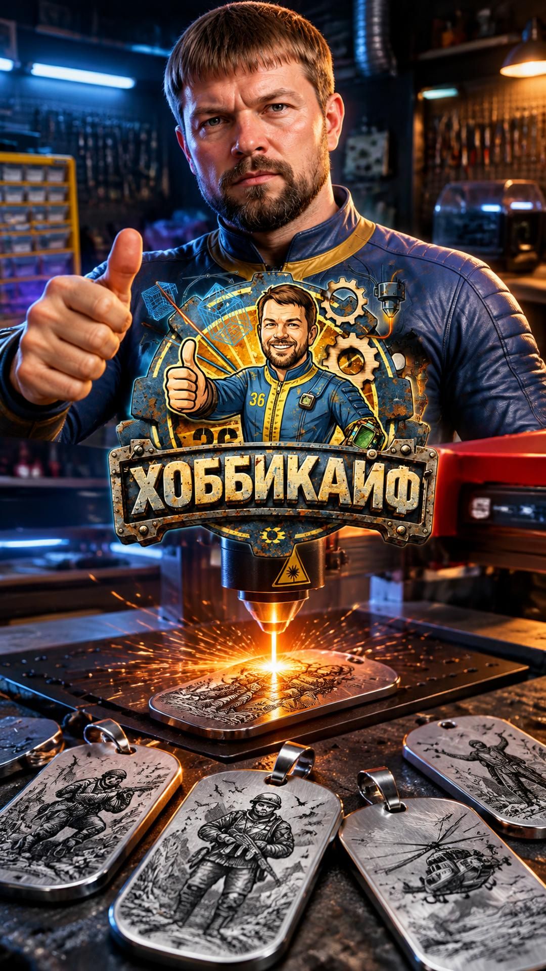 Волоконный лазер JPT 50LP: гравировка жетонов крупным планом