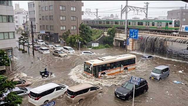 Восточная Япония под водой после тайфуна! В Тибе и Камакуре прошел сильный дождь, улицы реки