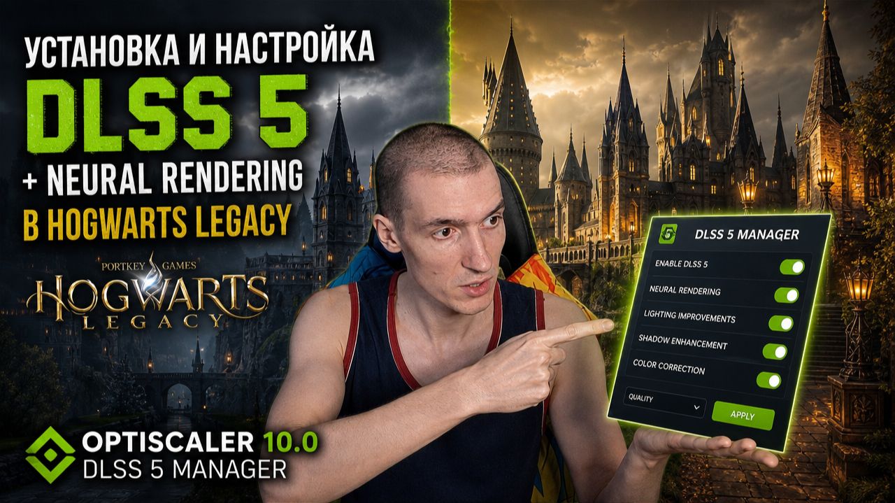 Установка и настройка DLSS 5 + Neural Rendering в Hogwarts Legacy | OptiScaler 10.0 |DLSS 5 Manager