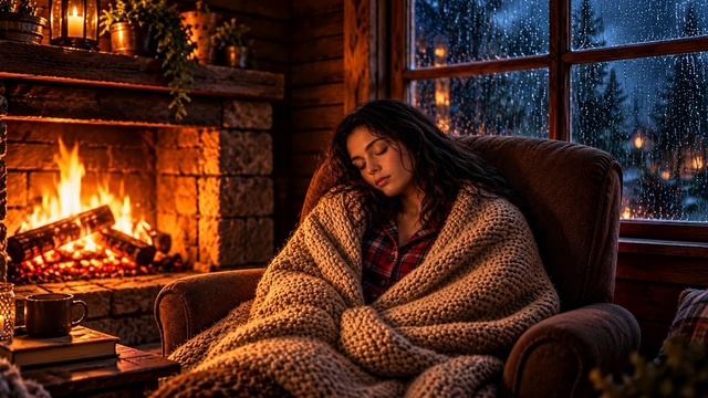 🌧️ RAINY NIGHT BY THE FIREPLACE 🔥 | DEEP SLEEP & PEACEFUL RELAXATION