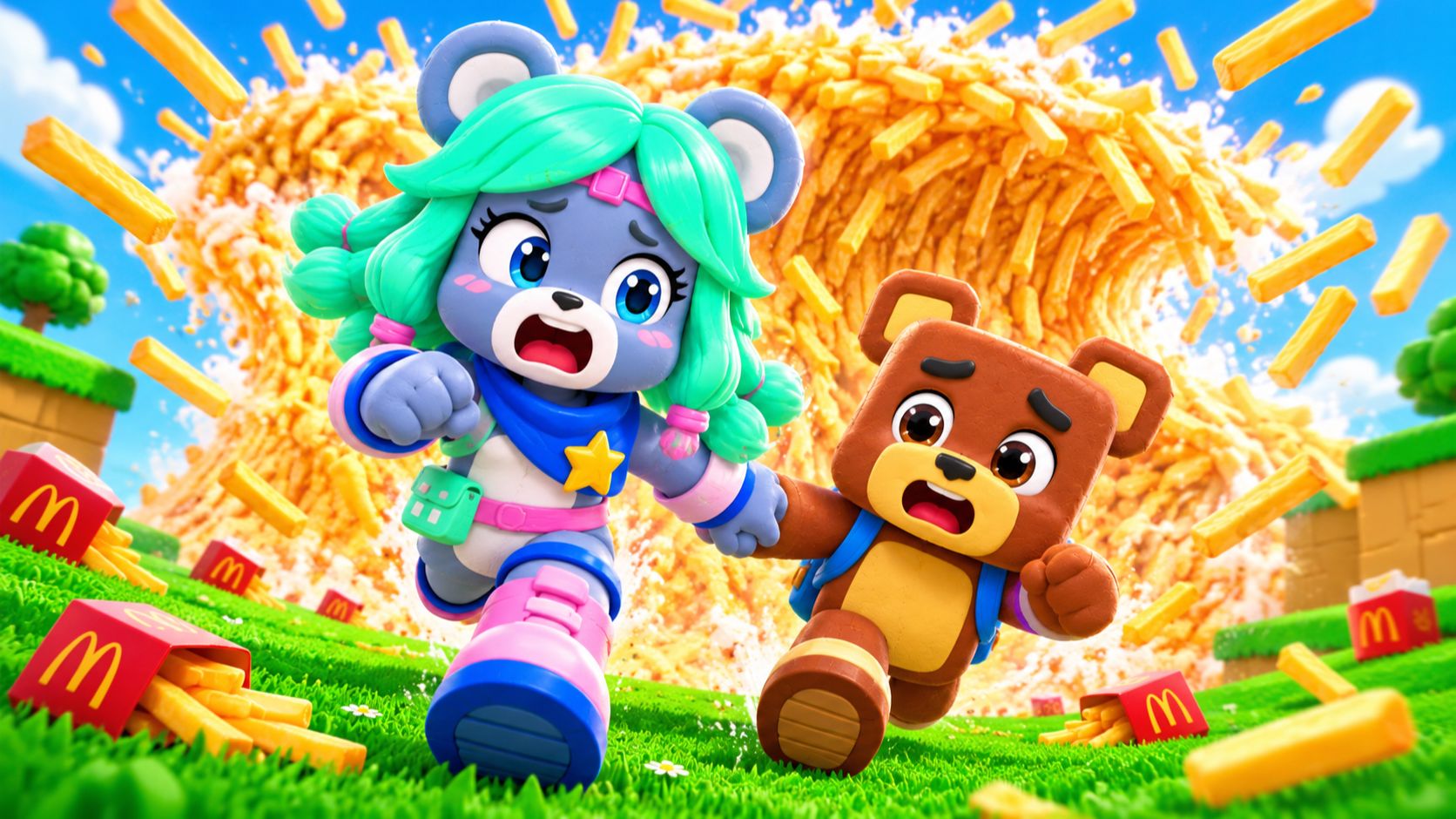 😱СУПЕР МИШКА, НО НАДВИГАЕТСЯ ЦУНАМИ ИЗ КАРТОШКИ ФРИ В ИГРЕ SUPER BEAR ADVENTURE