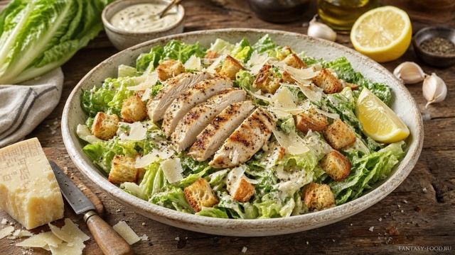 Салат Цезарь классический с курицей и гренками