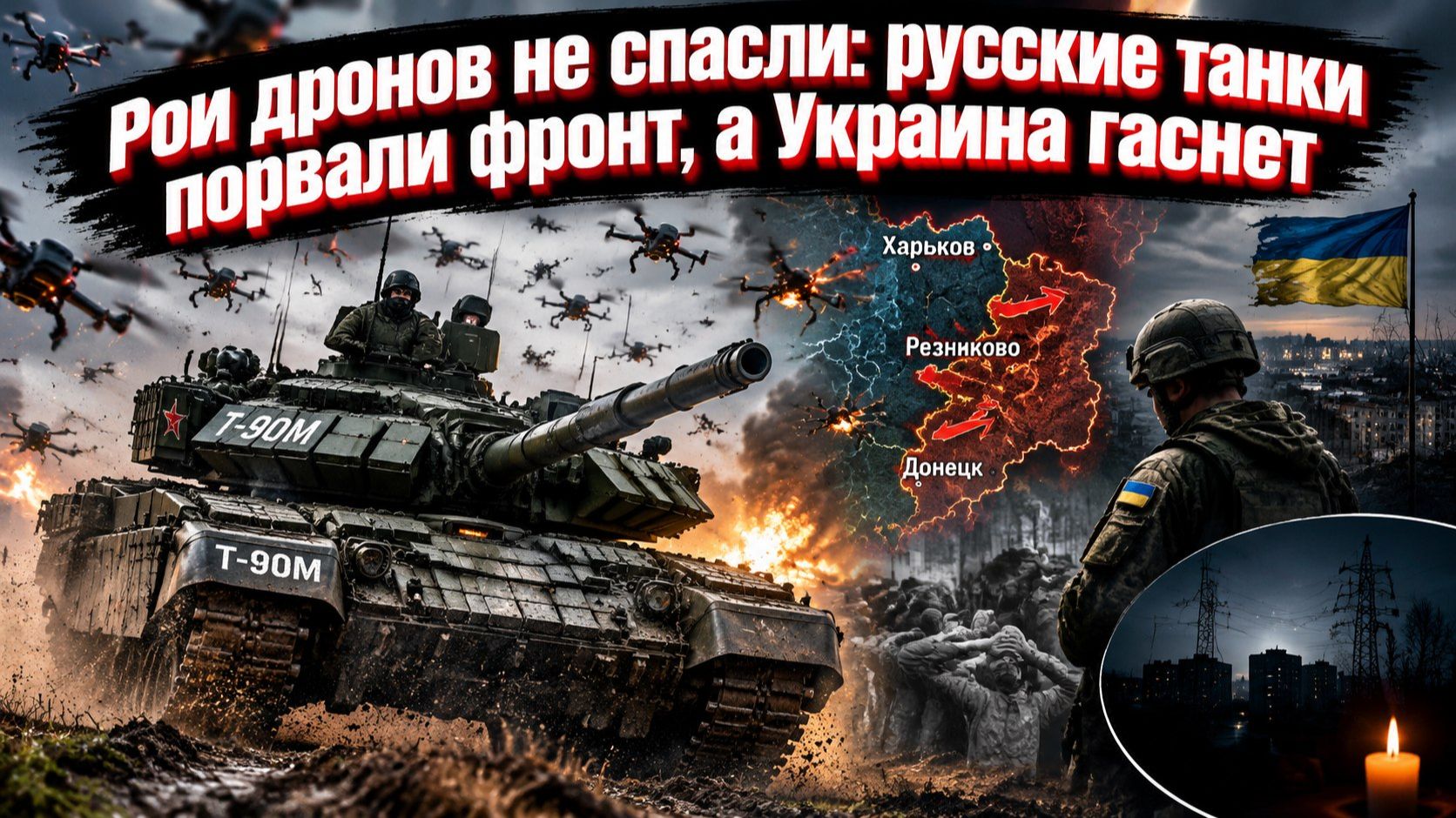 Т-90М прошли сквозь рои дронов: фронт трещит, Киев считает дезертиров, а Украина сидит без света