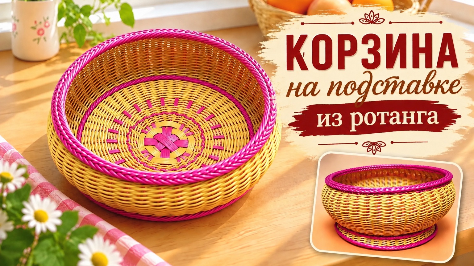 Корзина на подставке из ротанга