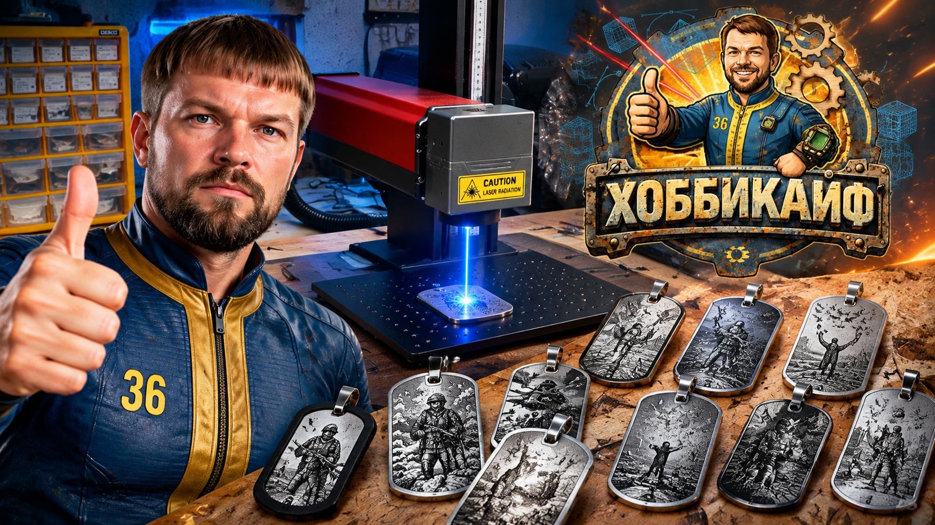 Волоконный лазер JPT 50LP: гравировка жетонов крупным планом