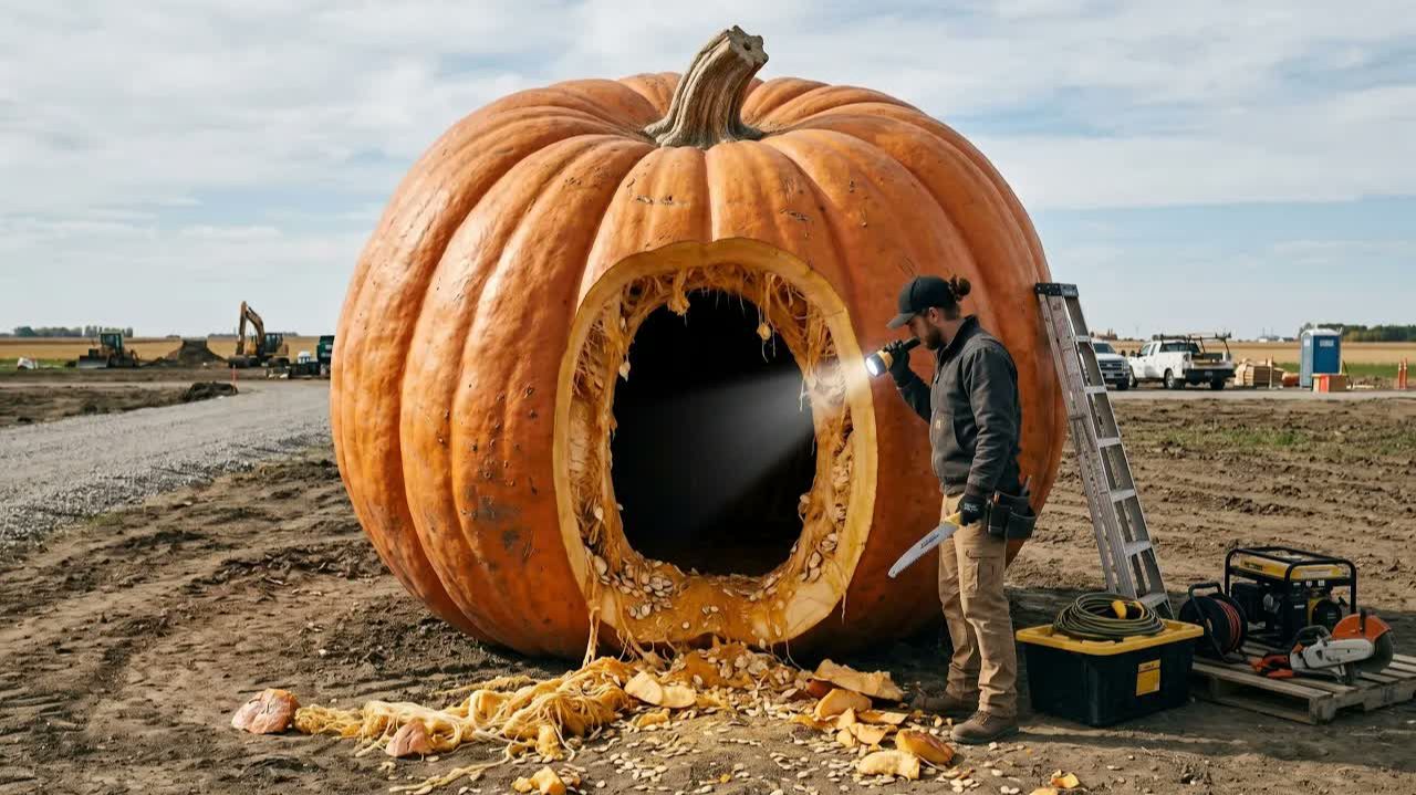 I Turned A Giant Pumpkin Into A Secret Luxury House! 🎃