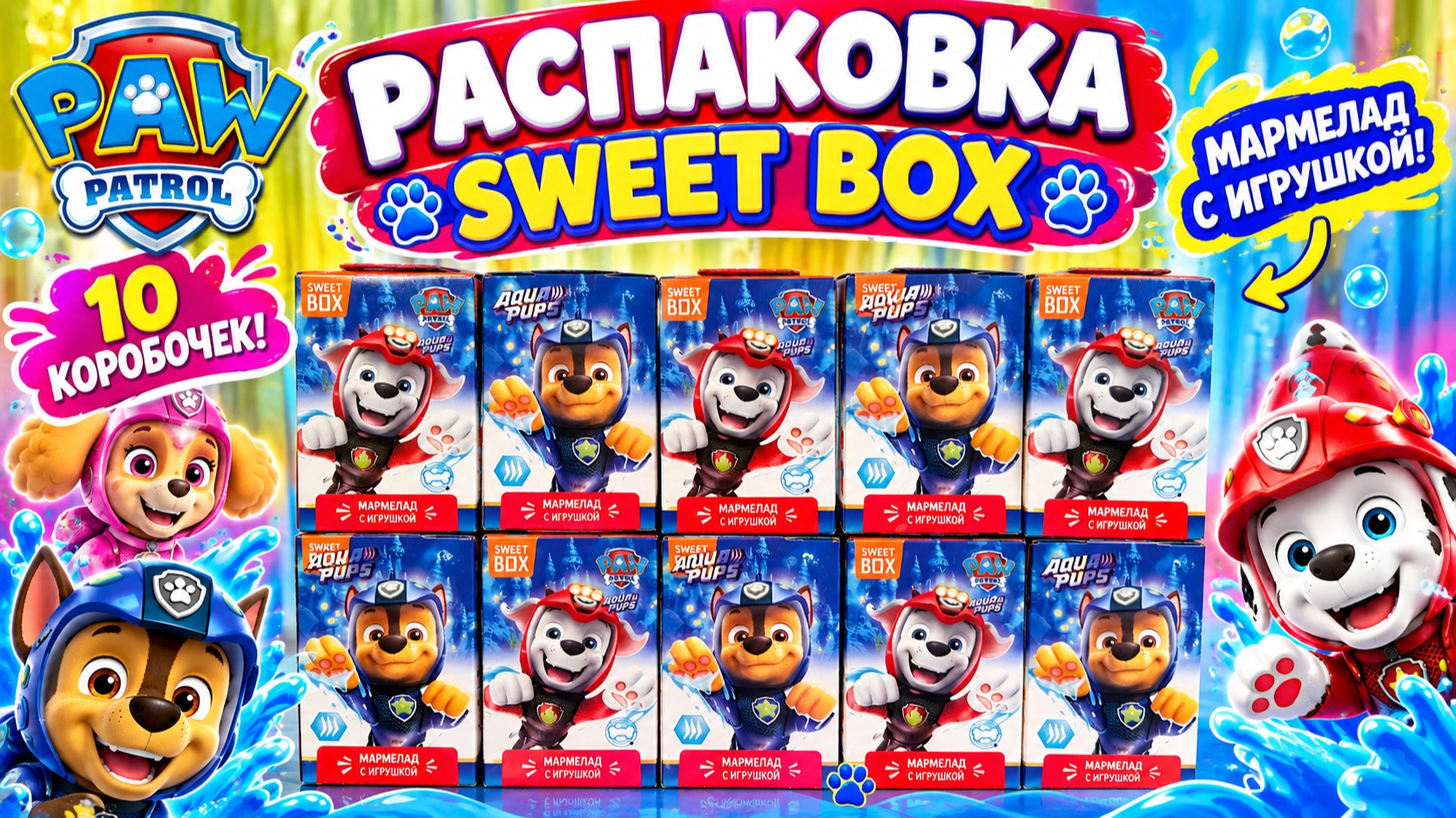 🐾  Щенячий патруль от Sweet Box! PAW PATROL! 🐶 Aqua Pups — мармелад с игрушкой! 10 сюрпризов!