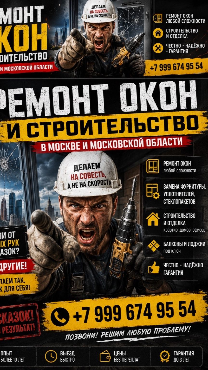 🏠 Ваш персональный мастер по ремонту окон и дверей в Москвы и МО  Телефон +7 999 674-95-54