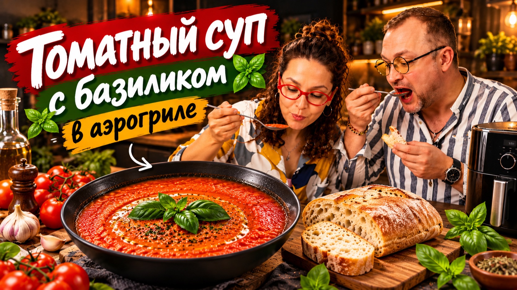 🍅 Томатный суп с базиликом в аэрогриле