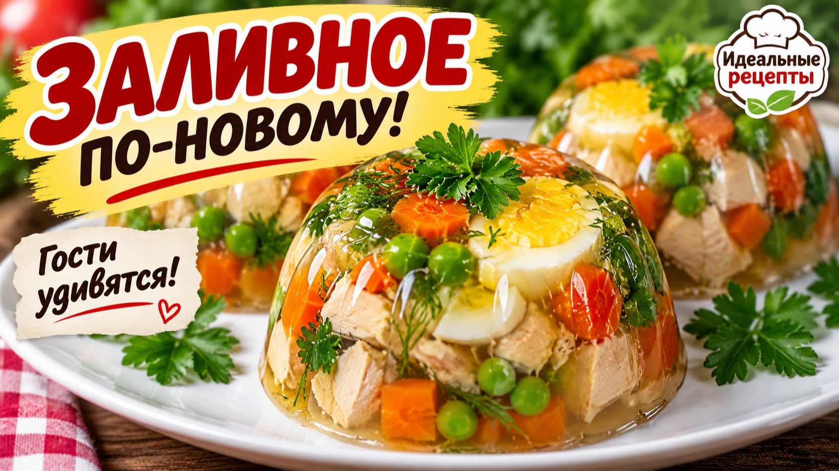 Рецепт старый, а выглядит современно! Красивое заливное из курицы. Простой рецепт из куриной грудки