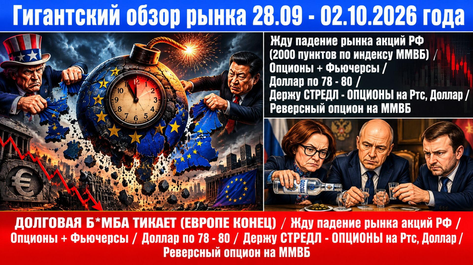 Гигантский обзор рынка / ДОЛГОВАЯ Б*МБА ТИКАЕТ / Жду падение рынка акций РФ / Опционы + Фьючерсы