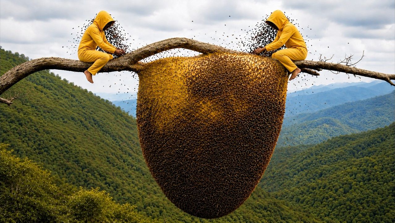 99% зрителей не поверили своим глазам, когда увидели эту 100-метровую «медовую охоту»!