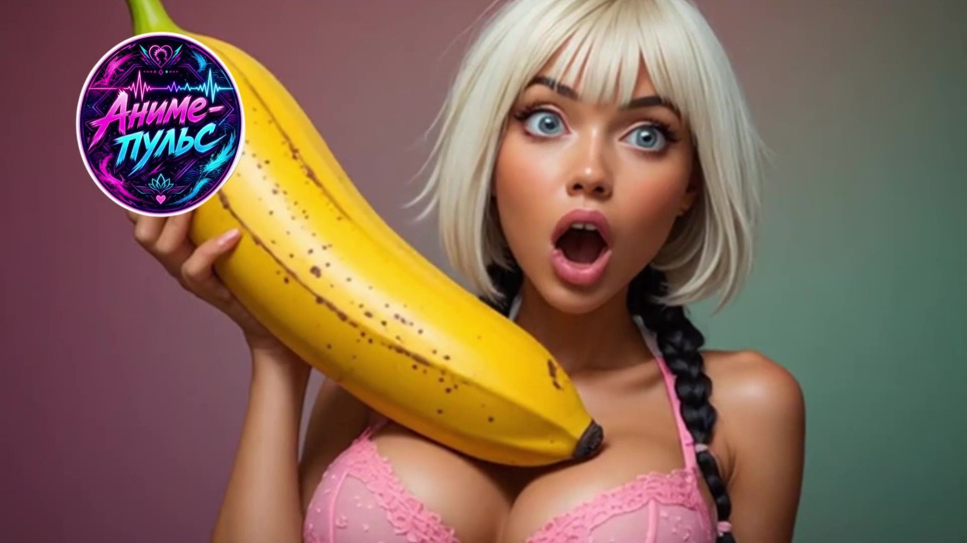 Аниме-девушка удивилась огромному банану! 🍌😲