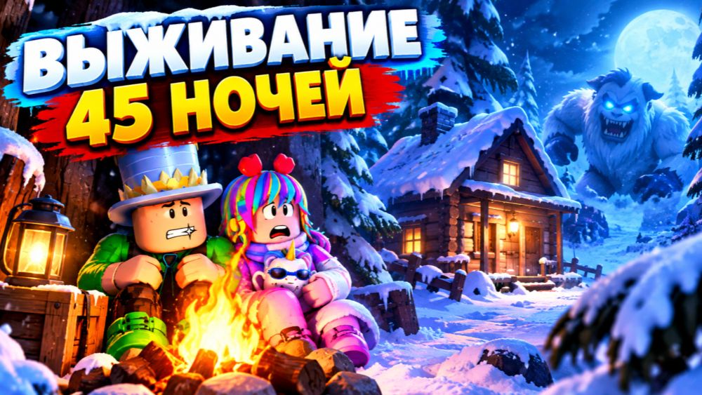 Попробуй ВЫЖИТЬ 45 ночей на ХОЛОДЕ! Медведи и Йети ловят нас НОЧЬЮ в РОБЛОКС!