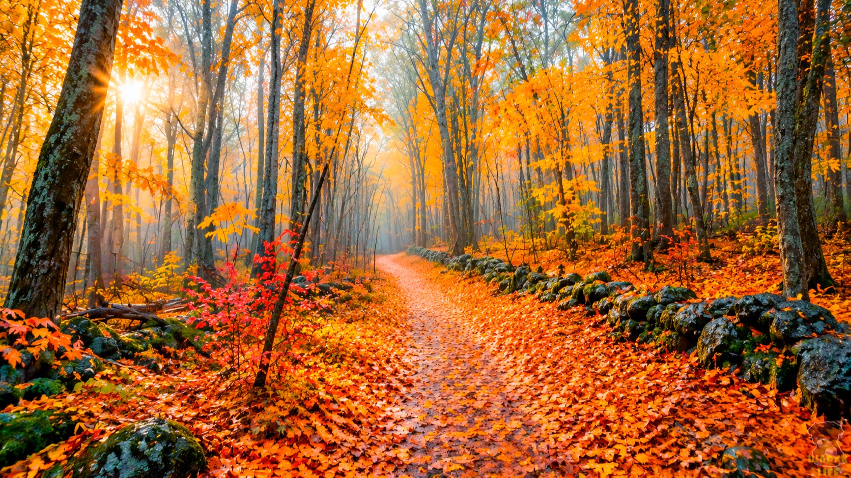 Осенний лес Новой Англии под дождём 🍂 Прогулка в 4K | Натуральные звуки дождя и леса