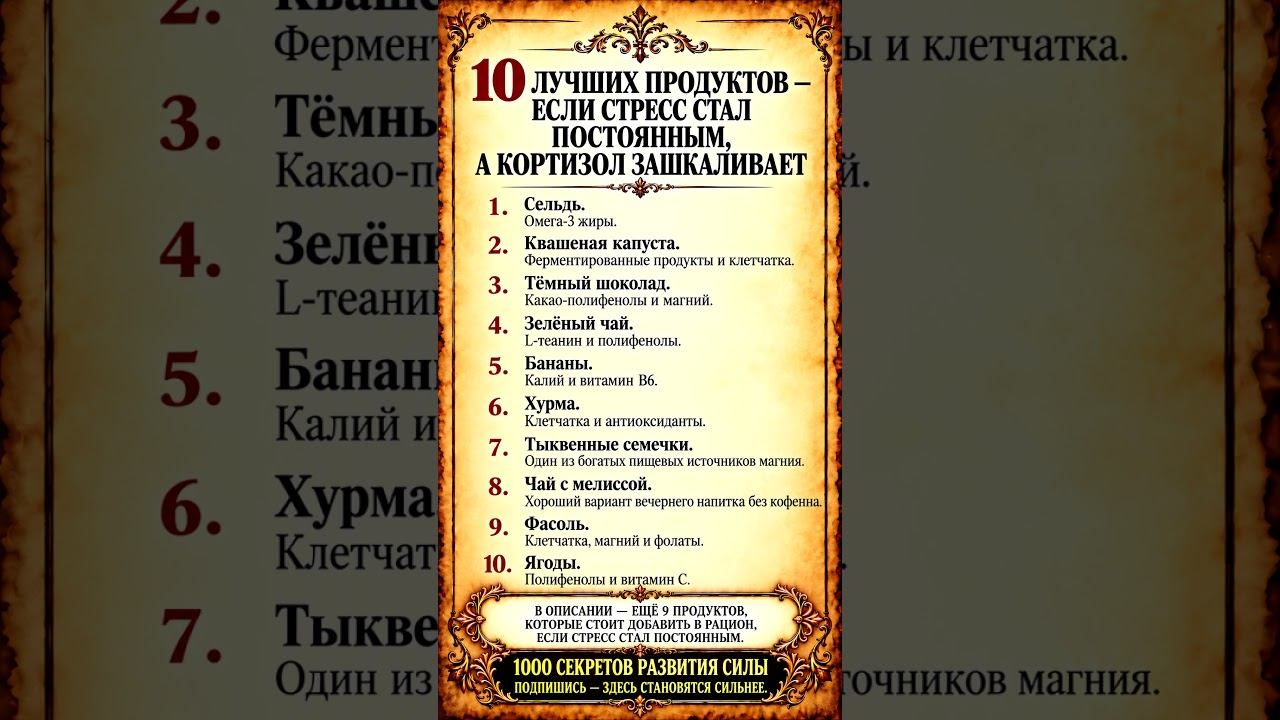 10 лучших продуктов если стресс стал постоянным а кортизол зашкаливает!  #стресс  #кортизол  #еда