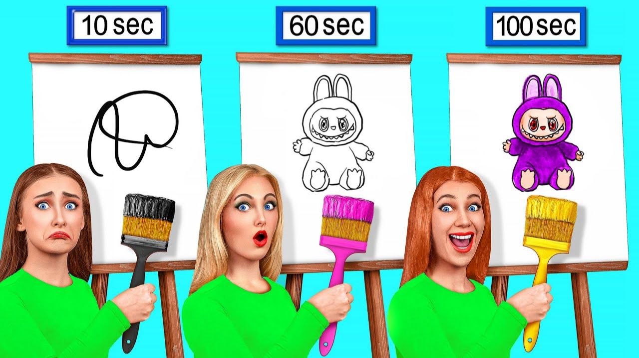 10 Секунд Vs 60 Секунд Vs 100 Секунд Челлендж Рисунков # Смешные Моменты