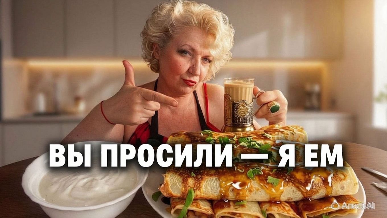 Гора горячих блинов с грибами и сметанкой! Мукбанг