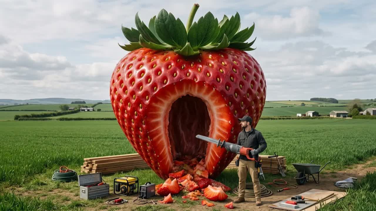I Built A Secret Bunker Inside A Giant Strawberry! 🍓🔒😱