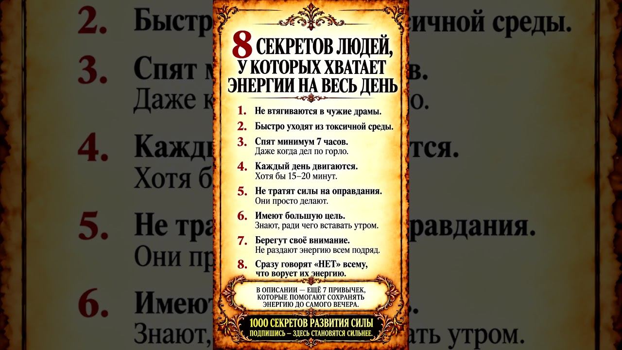 8 секретов людей у которых хватает энергии на весь день!  #мотивация  #секретуспеха  #бодрость