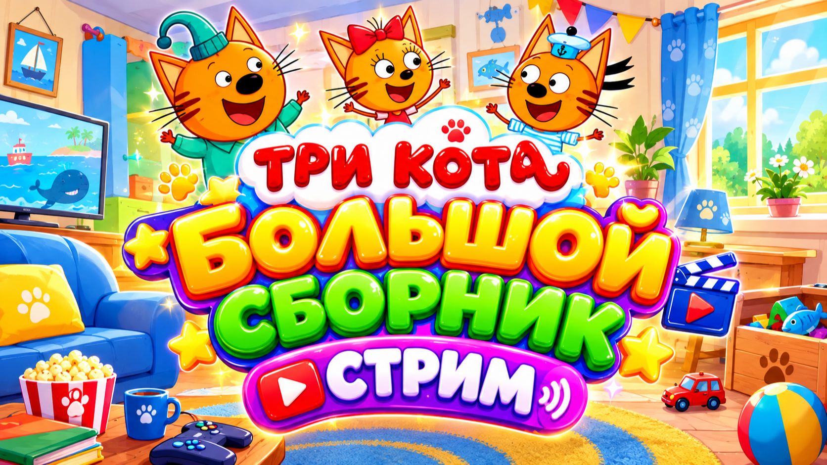 ТРИ КОТА 🐱 БОЛЬШОЙ СБОРНИК МУЛЬТИКОВ 🌈 СТРИМ