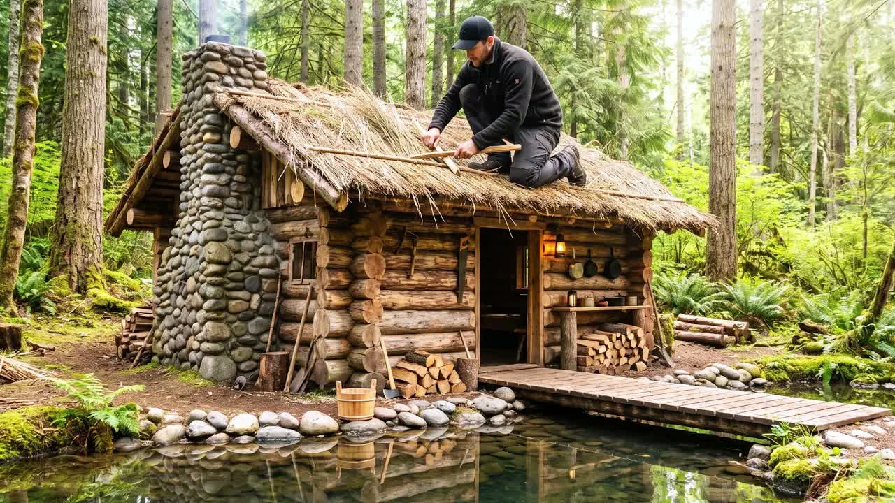 10 дней в одиночном походе: строю самый дешёвый дом в лесу для выживания