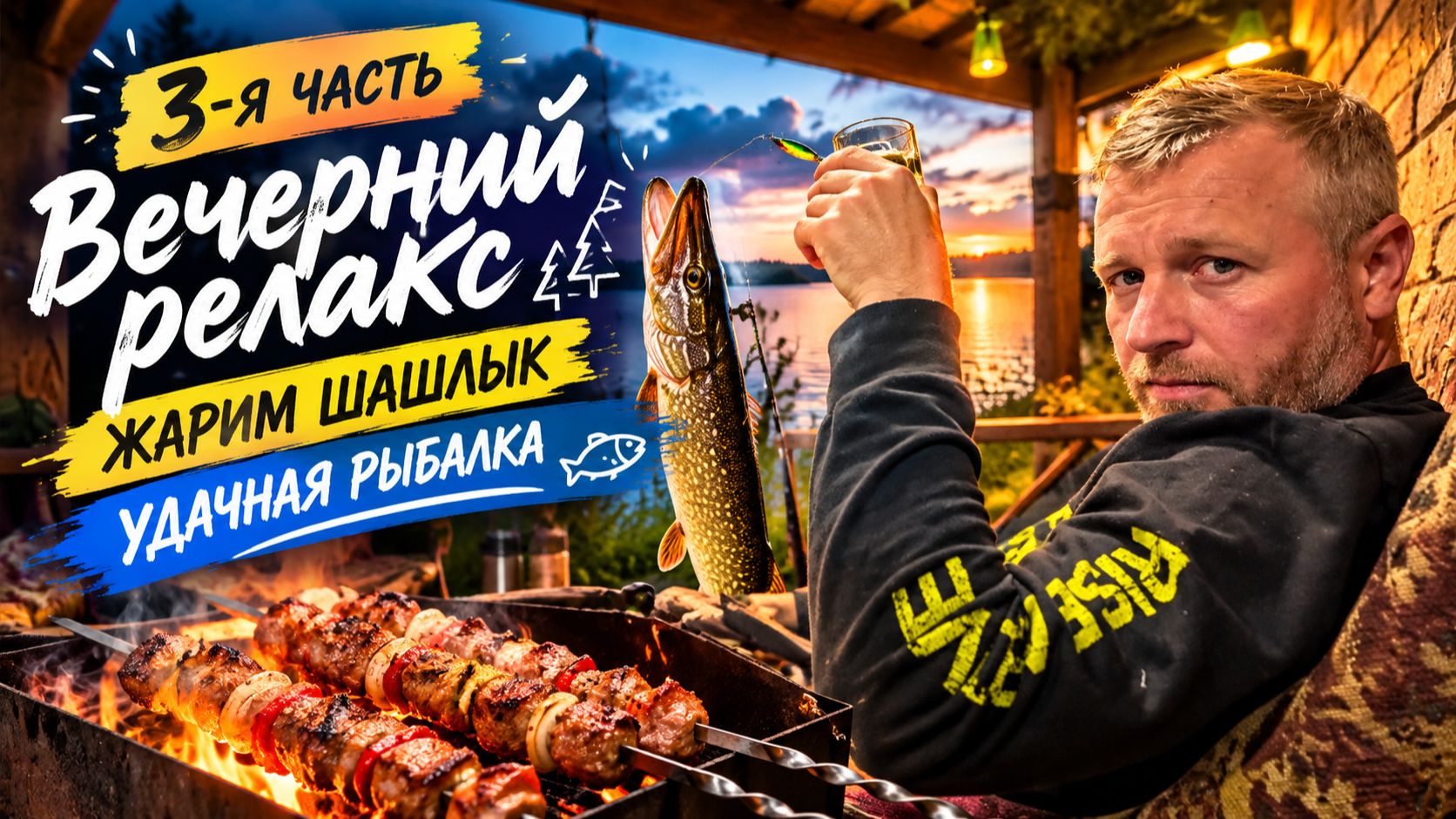 3-я часть. Вечерний релакс, жарим шашлык, удачная рыбалка.