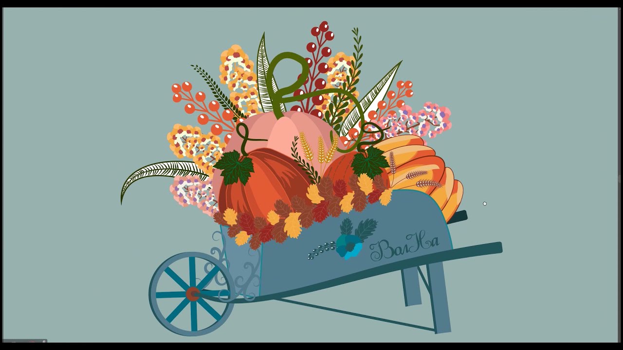 Pumpkin Cart In Adobe Illustrator (Телега с тыквой в Адоб иллюстраторе)