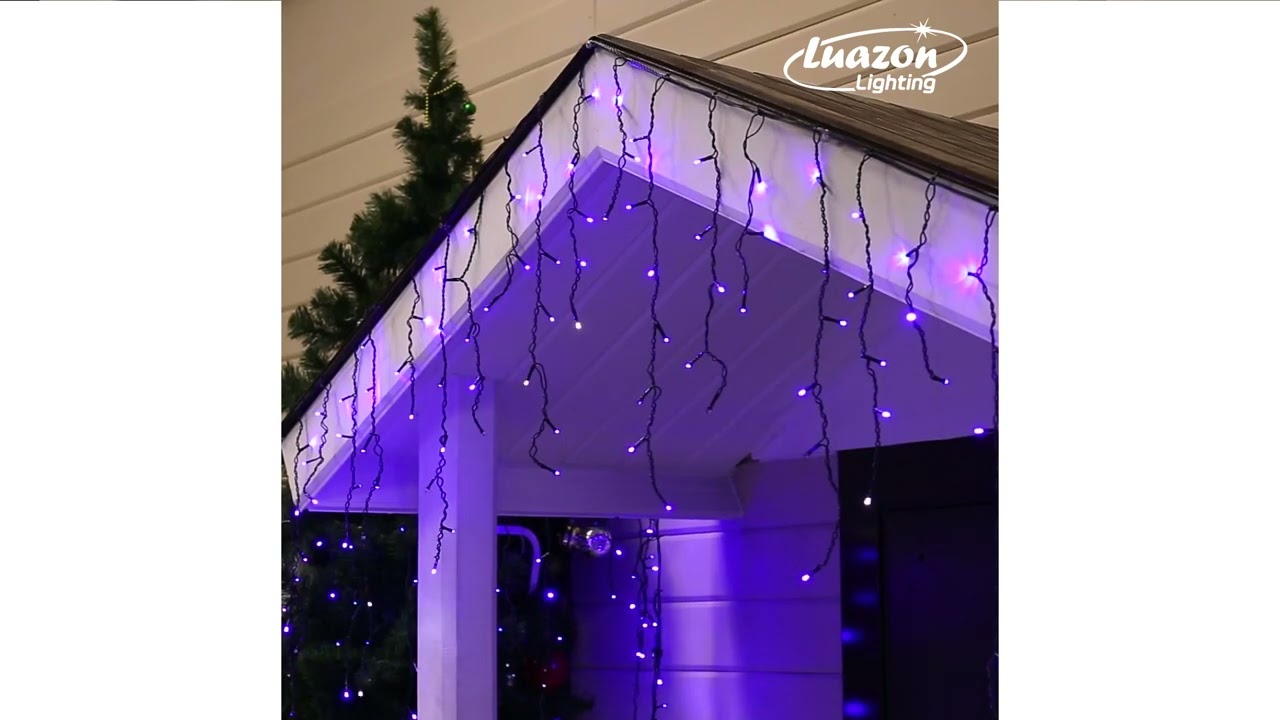 Гирлянда «Бахрома» 3 × 0.6 м, IP44, УМС, тёмная нить, 160 LED, свечение синее, мерцание белым, 220 В