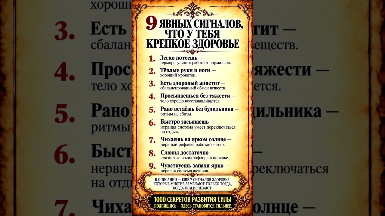 9 явных сигналов что у тебя крепкое здоровье!  #мотивация #здоровье  #жизнь  #саморазвитие