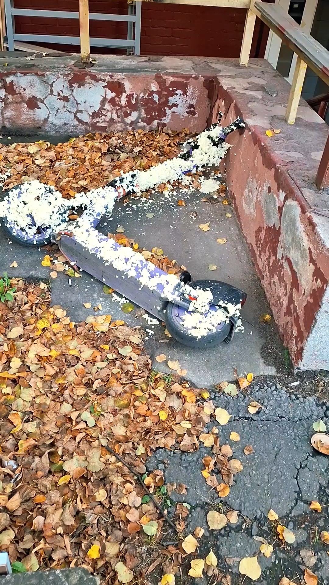 Уничтожили самокат монтажной пеной🥹 #самокат #вандализм