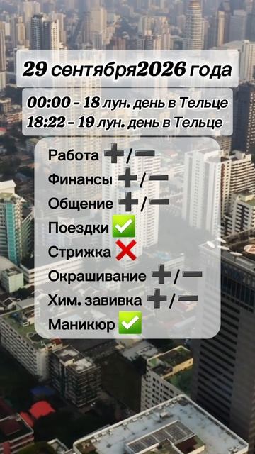 Гороскоп 29 сентября 2026 года, лунный день