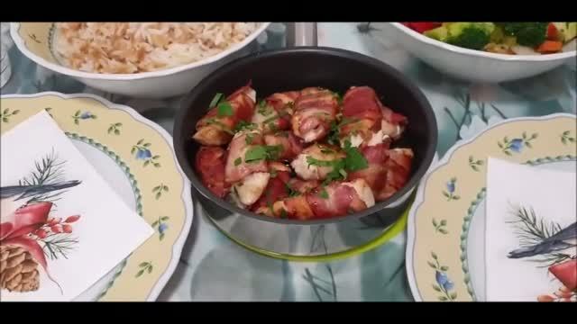Куриная грудка с беконом с рисом и овощами!Вкусный быстрый обед! Домашняя еда Кухня Рецепты  #еда