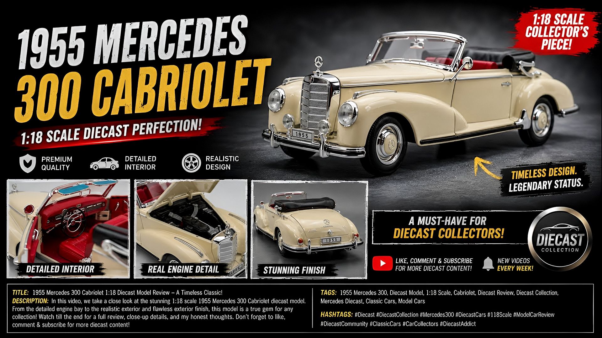 Mercedes 300 S 1955 1:18 - Diecast Model Review (Stunning Details In 4K)