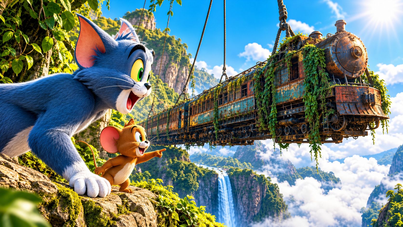 🚂☁️ Приключение с заброшенным летающим поездом! 🐱🐭 Приключение кота и мыши. Мультики для детей