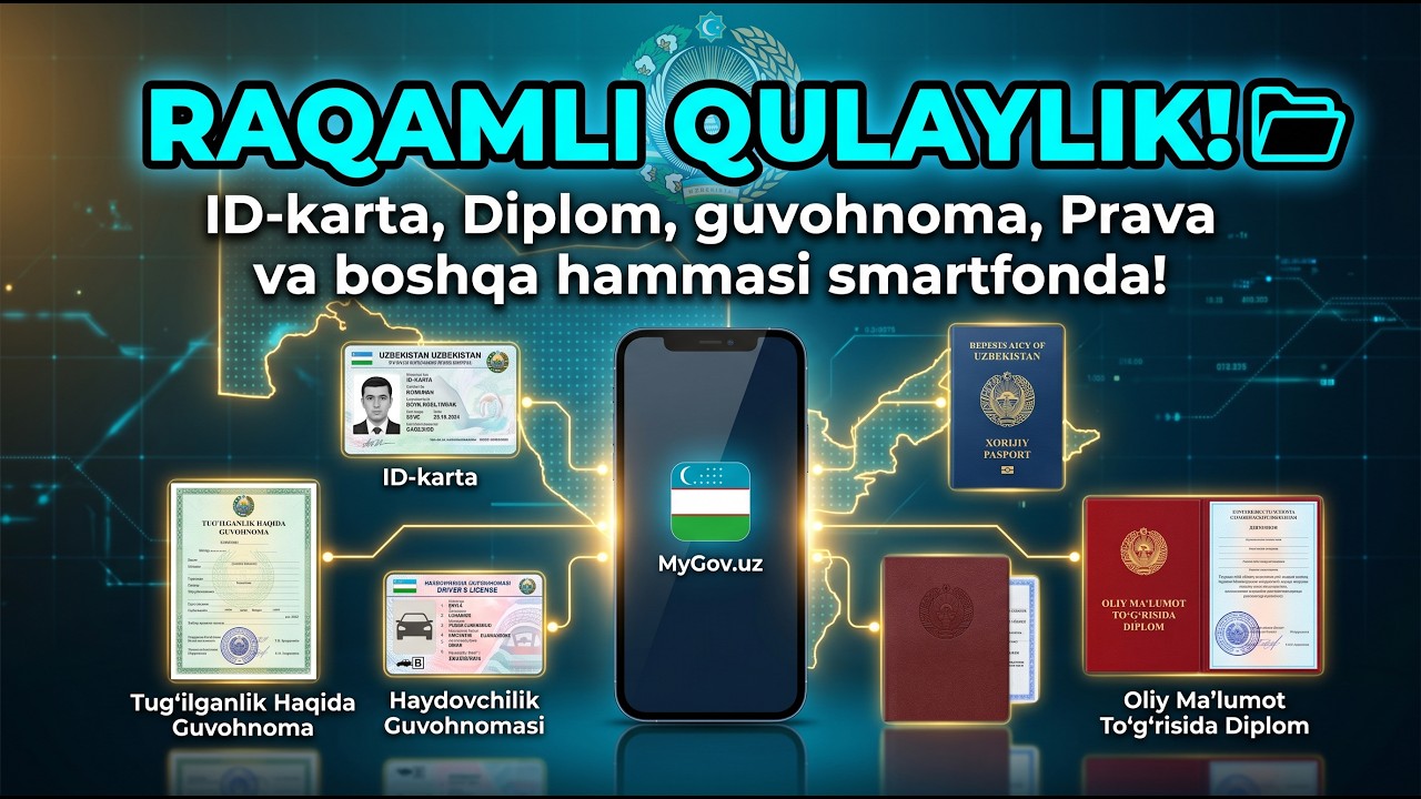 Barcha Hujjatlaringiz Smartfonda. ID-karta, Prava ва Diplom Endi Raqamli! My.gov.uz Siri. ✅🏛✨