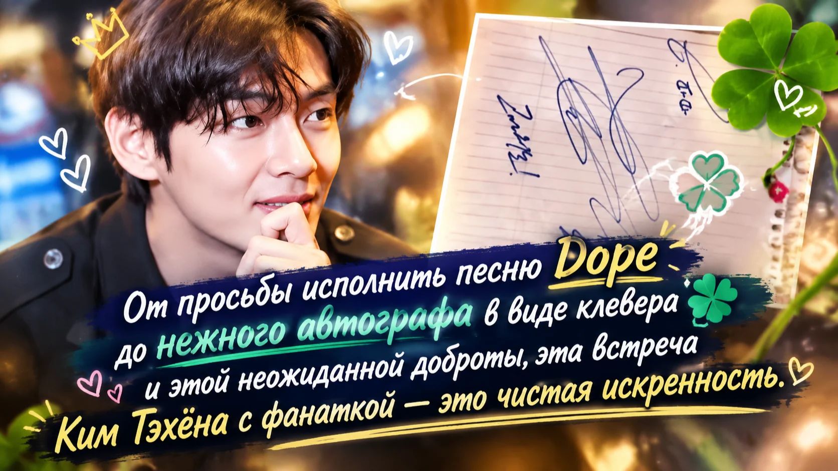 Во время тихого посещения ресторана Тэхён из BTS оставил свой автограф для работницы ресторана !!!