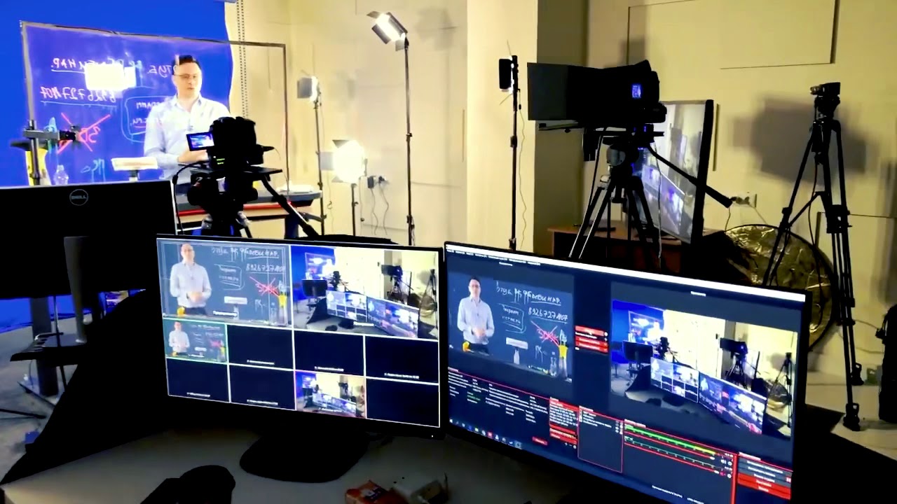 Educational Glass And Chromakey. Live Training Studio. Curved Light Board.