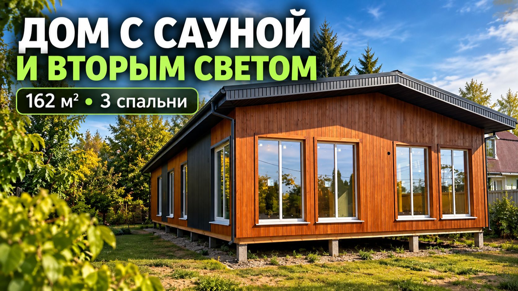 Каркасный дом 162 м² с тремя спальнями и собственной сауной