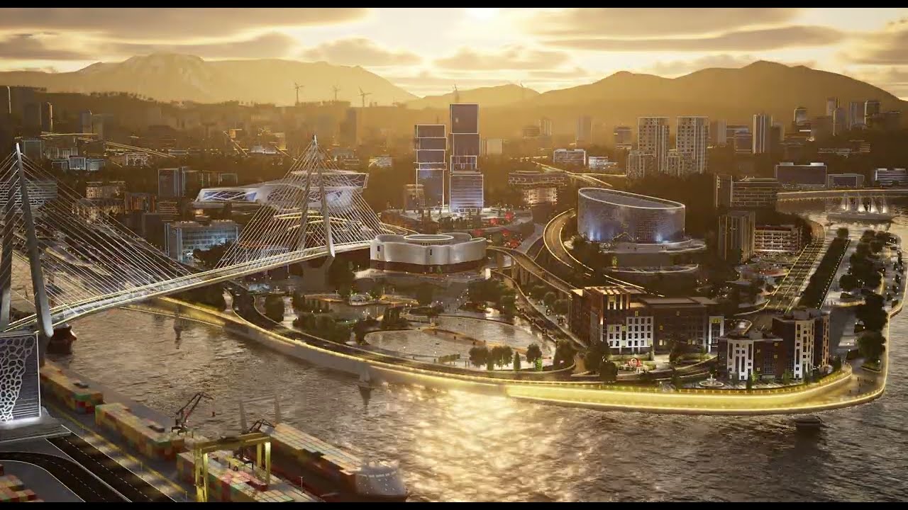 City Of The Future. Архитектурная визуализация города. UnrealEngine