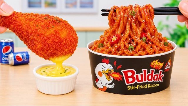 ❤️ How To Make Mini Fried Chicken With Korean Spicy Noodles ❤️ Tiny Burger Cheese