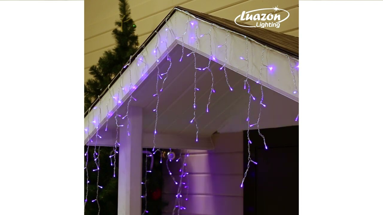Гирлянда «Бахрома» 4 × 0.6 м, IP44, прозрачная нить, 180 LED, свечение фиолетовое, 8 режимов, 220 В