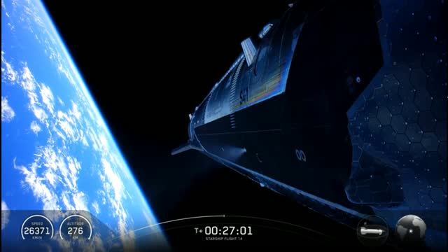 14 испытание.  Космический корабль Starship впервые вышел на орбиту. Первый виток