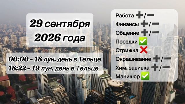 Гороскоп 29 сентября 2026 года, лунный день