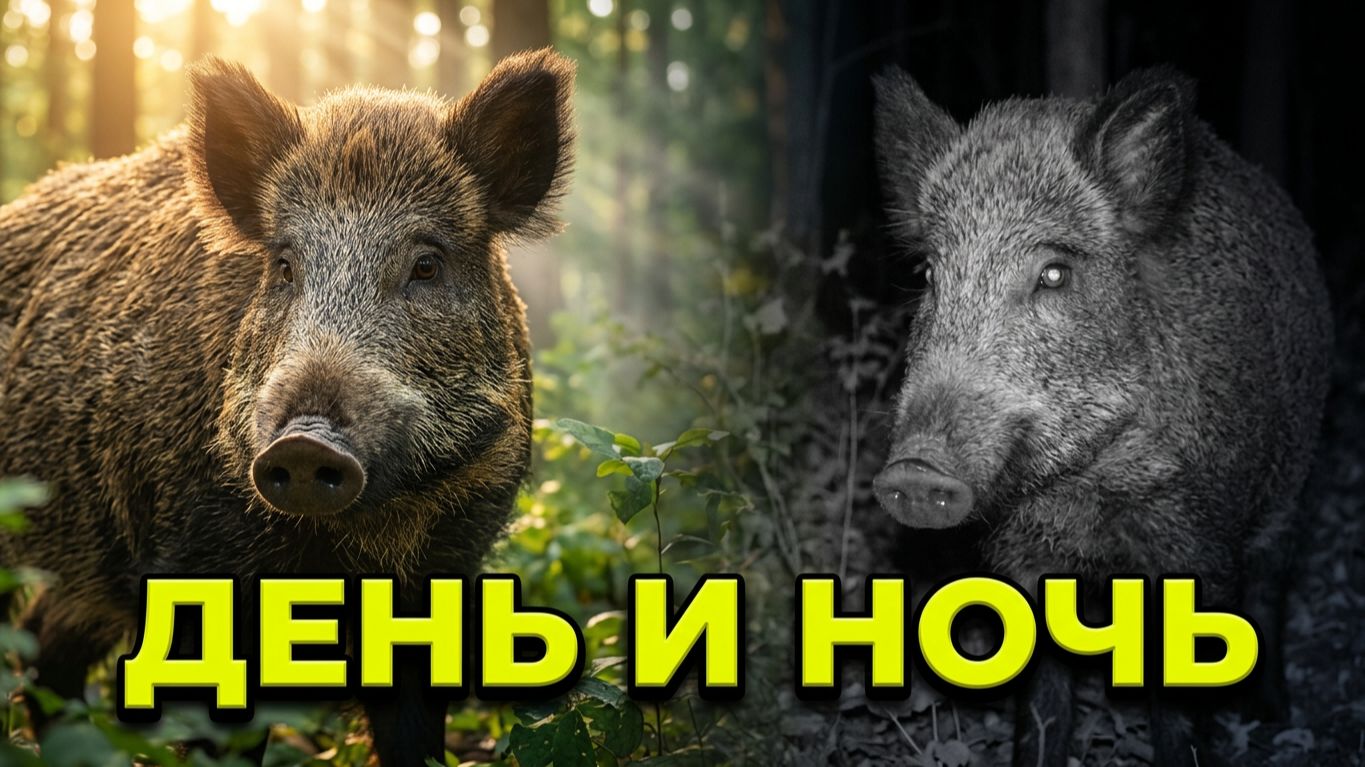 КАБАН на солонце ДНЁМ и НОЧЬЮ / Фотоловушка в лесу