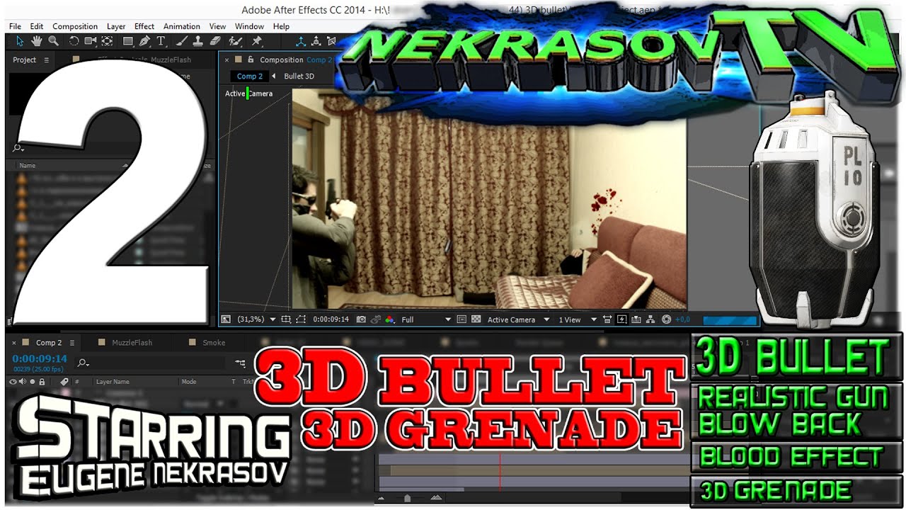 шоу NEKRASOV TV. After Effects #2. пуля 3D Bullet, Grenade (Action Essentials, Element, Riot Gear)