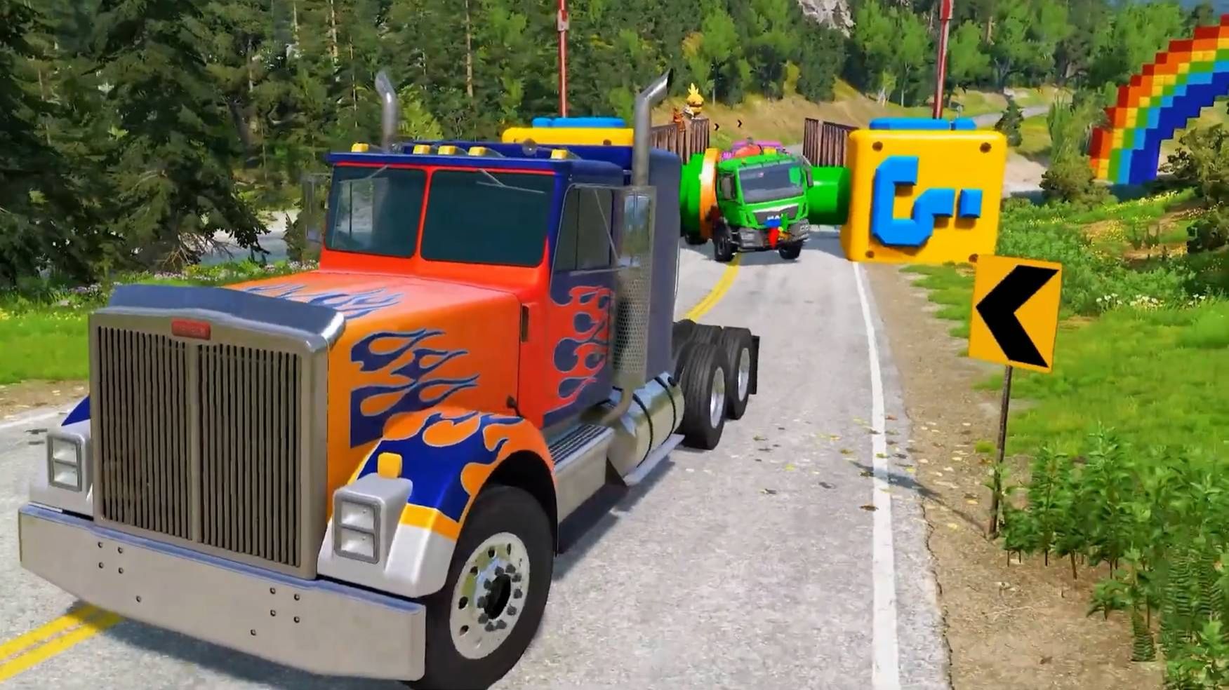 Гонки грузовиков! анимационные мультики в игре BeamNG Drive, большие грузовики, мультики д