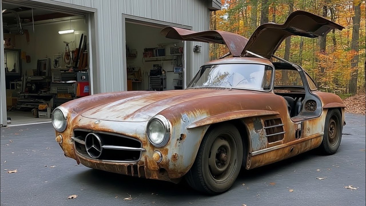 ASMR треснувшая фара | Заброшенный Mercedes-Benz 300SL Gullwing 1955 — макро-детали реставрации,
