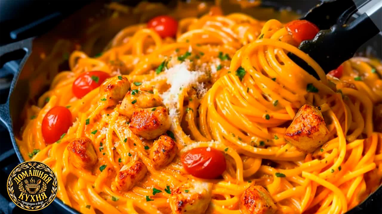 СПАГЕТТИ С КУРИЦЕЙ В ТОМАТНОМ СОУСЕ! Как в ресторане! Вкусный ужин за 30 минут.