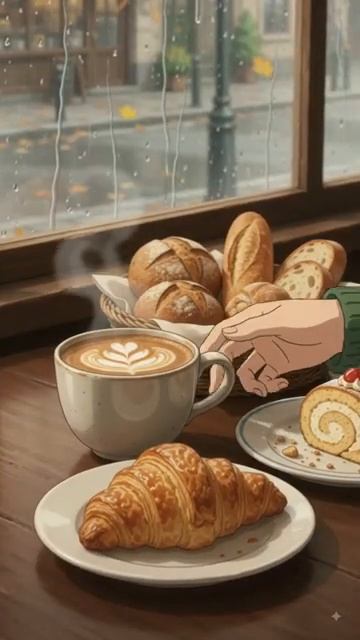 Autumn Coffee Shop 🍁☕  Falling Leaves And Café Ambience #animefood #shorts